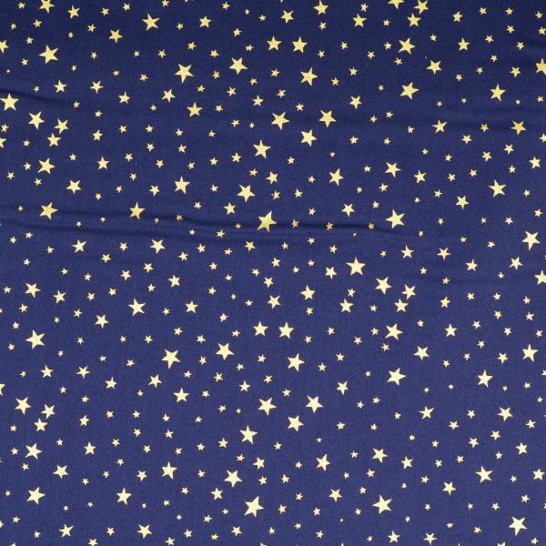 Baumwolldruck Sterne in Goldglitzer auf Blau